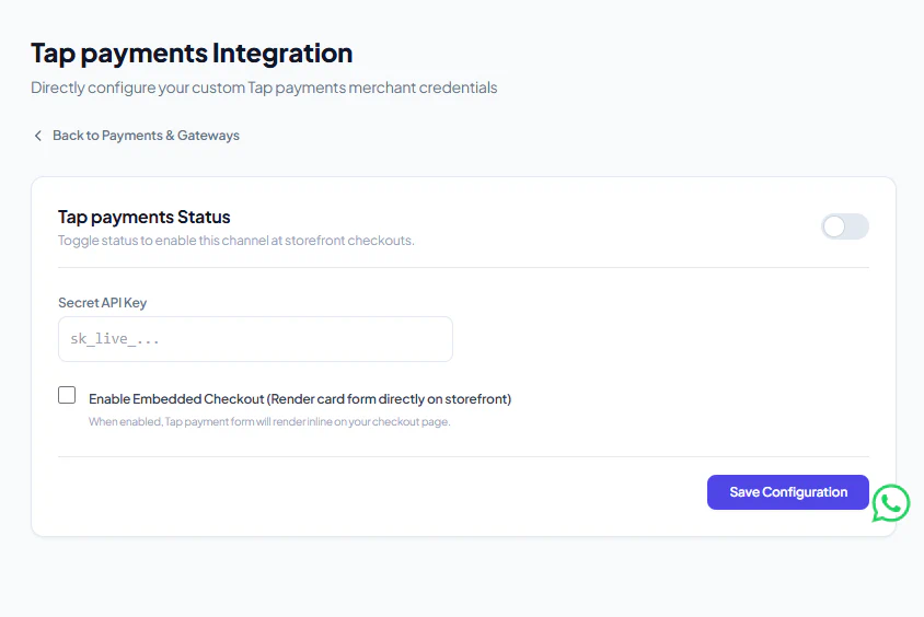 AddQart Tap Payments Gateway Settings